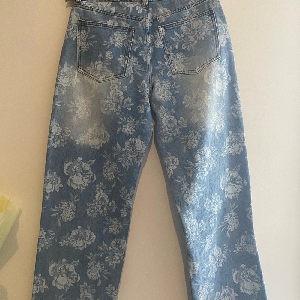 Cali 1850 Floral Patterned Light Blue Wide Leg Jeans - Picture 5 of 7